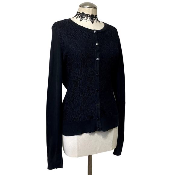 Merona Lace Front Button Down Cardigan Gothic Whimsygoth Emo Coquette Grunge - Picture 2 of 12